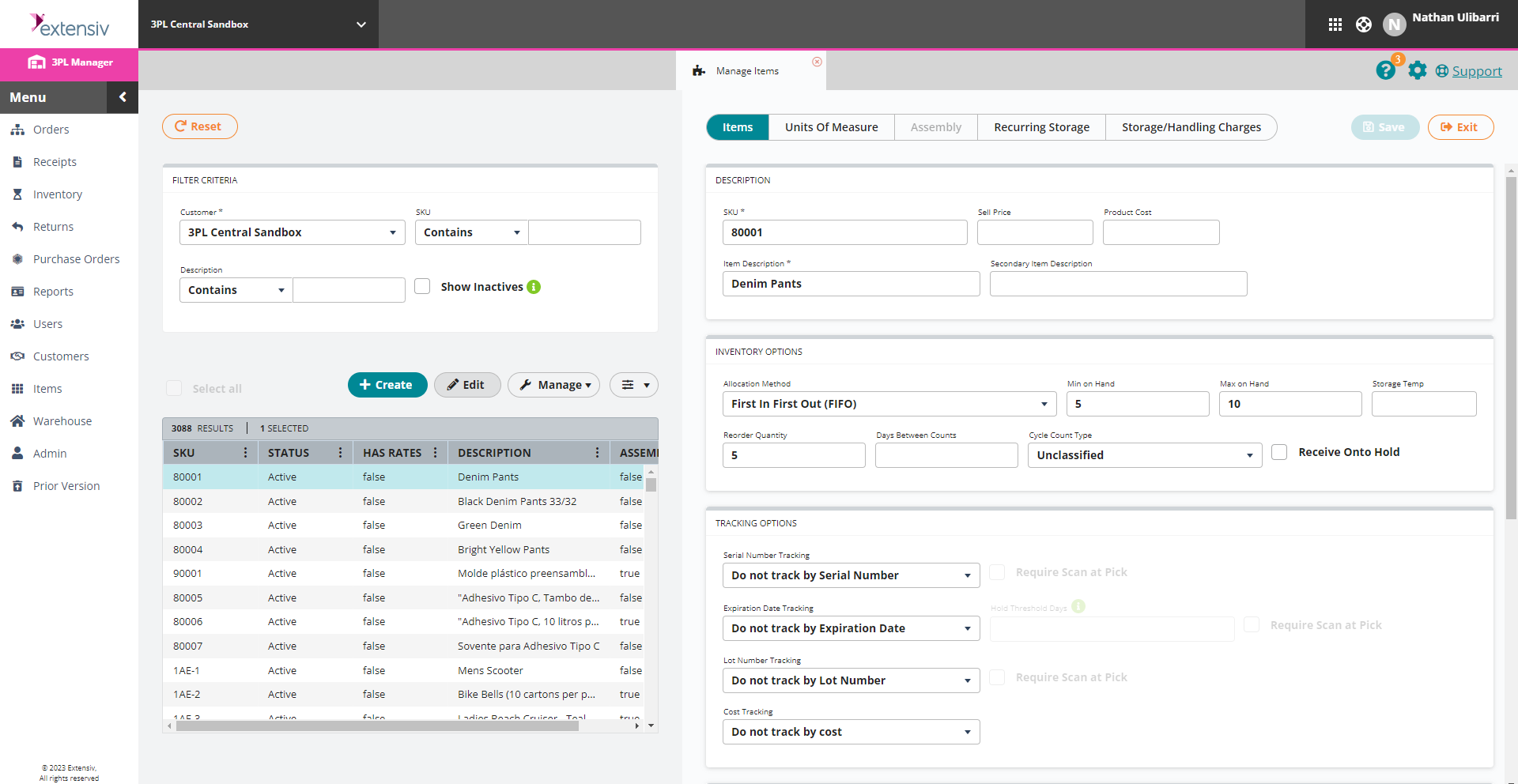 screenshot of 3PL Warehouse Manager